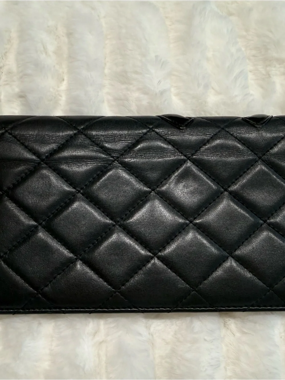 CHANEL Black Quilted Leather Clutch with Oversized CC Accent